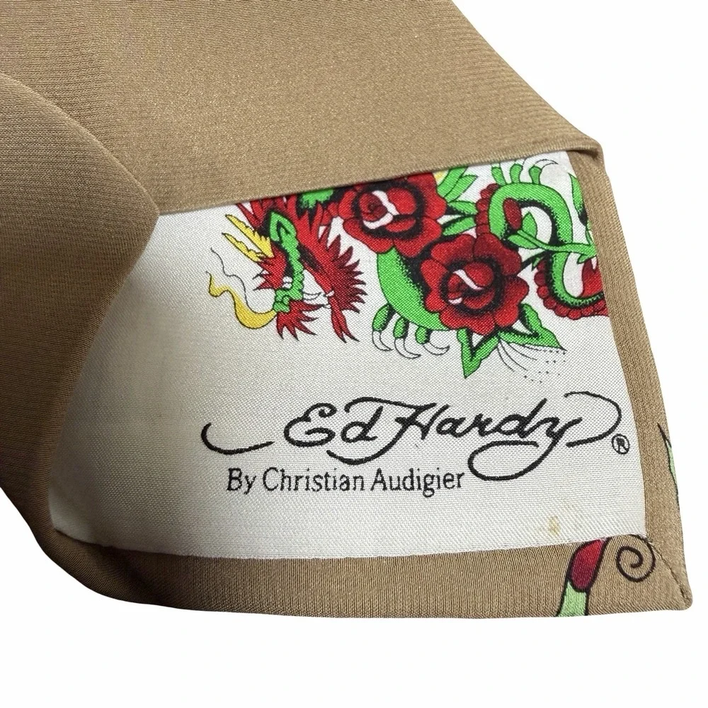 Ed Hardy By Christian Audigier Silk Neck Tie Skull Roses Dragon Tattoo 60